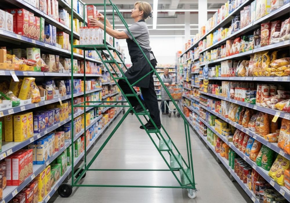 Carrinho Escada para Supermercado, Estoques e Arquivamento Carrinho Escada para Supermercado, Estoques e Arquivamento